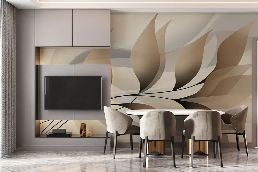 murales de pared una elegante rama con hojas de color beige  w05660