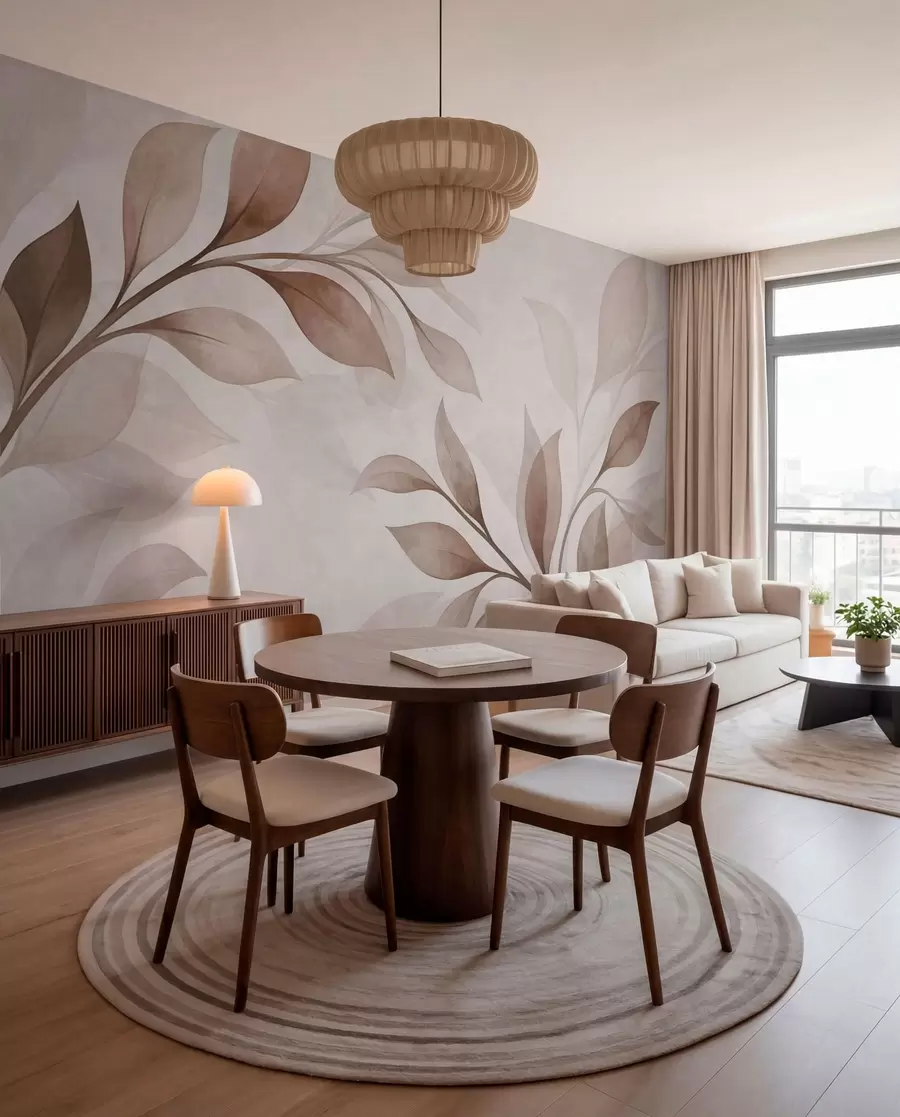 murales de pared Hojas grandes en tonos cálidos de beige y marrón w05693v1