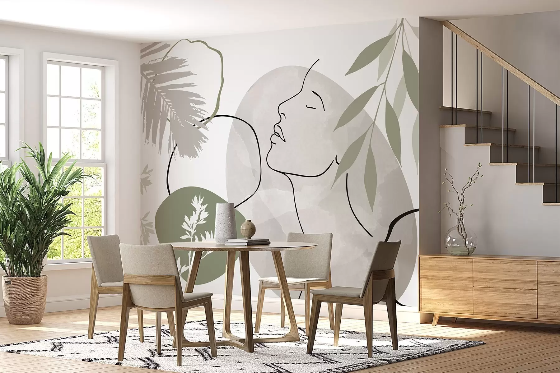 murales de pared Abstracción con vegetación y la silueta de un rostro w05776v1