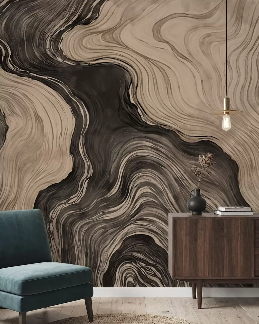 murales de pared Un motivo abstracto con un diseño lineal que imita la veta de la madera w05729