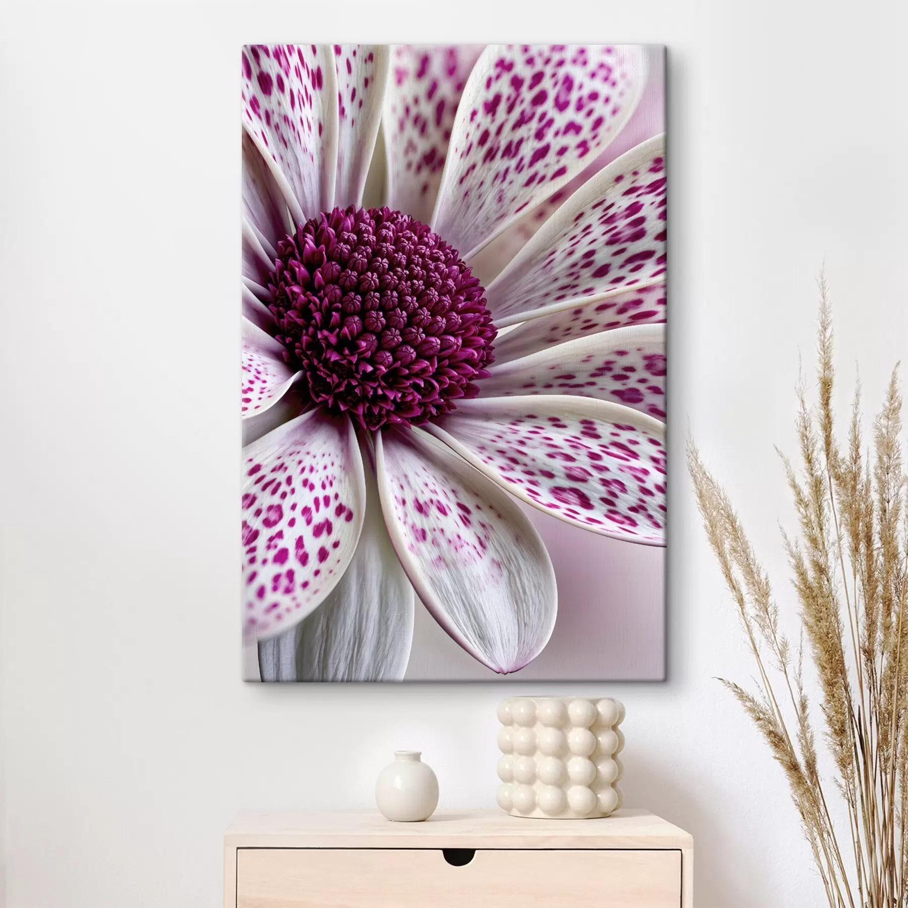 murales de pared Primer plano de una flor parecida a una margarita con manchas de leopardo de un magenta intenso s49865