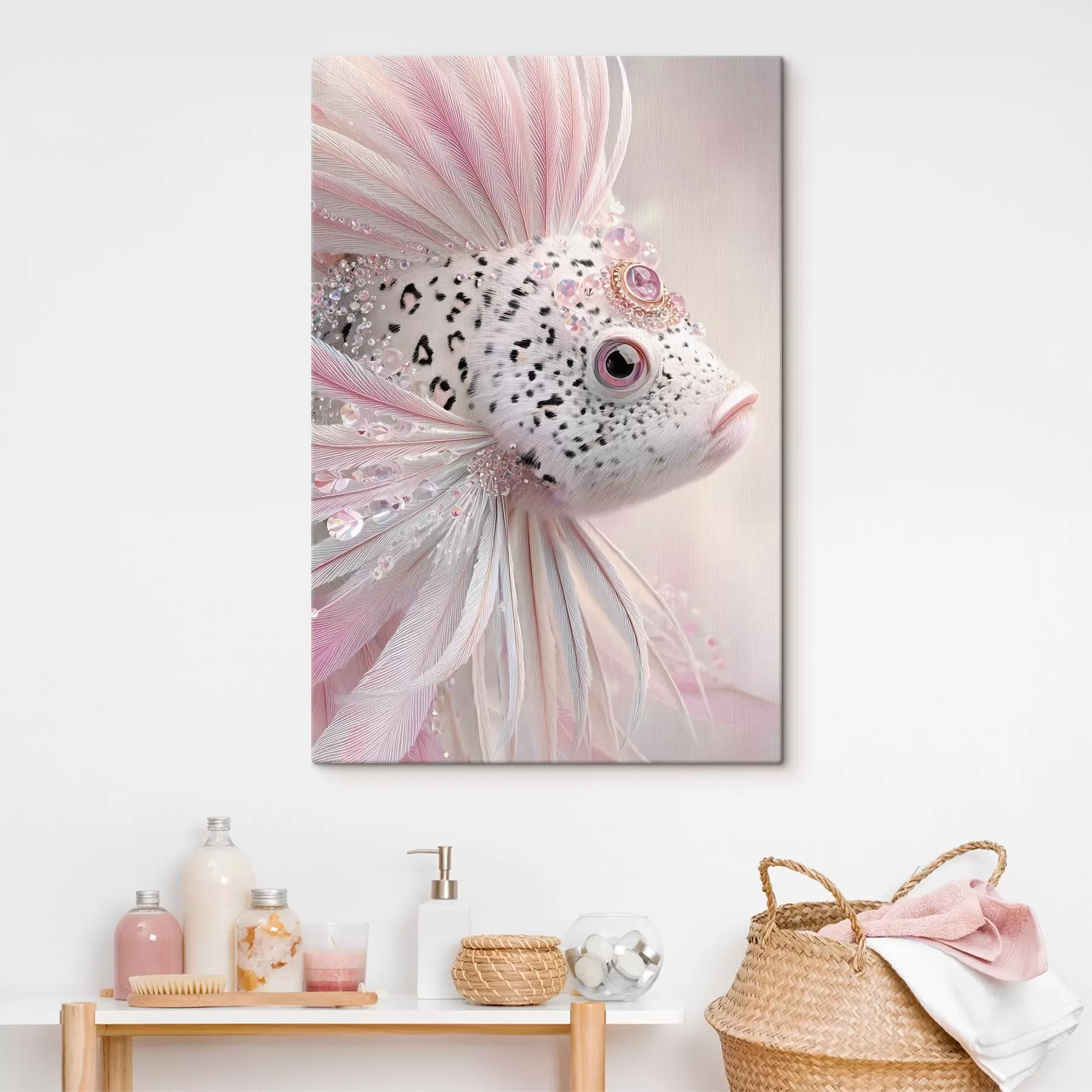 murales de pared Un pez rosa y surrealista con adornos s49871