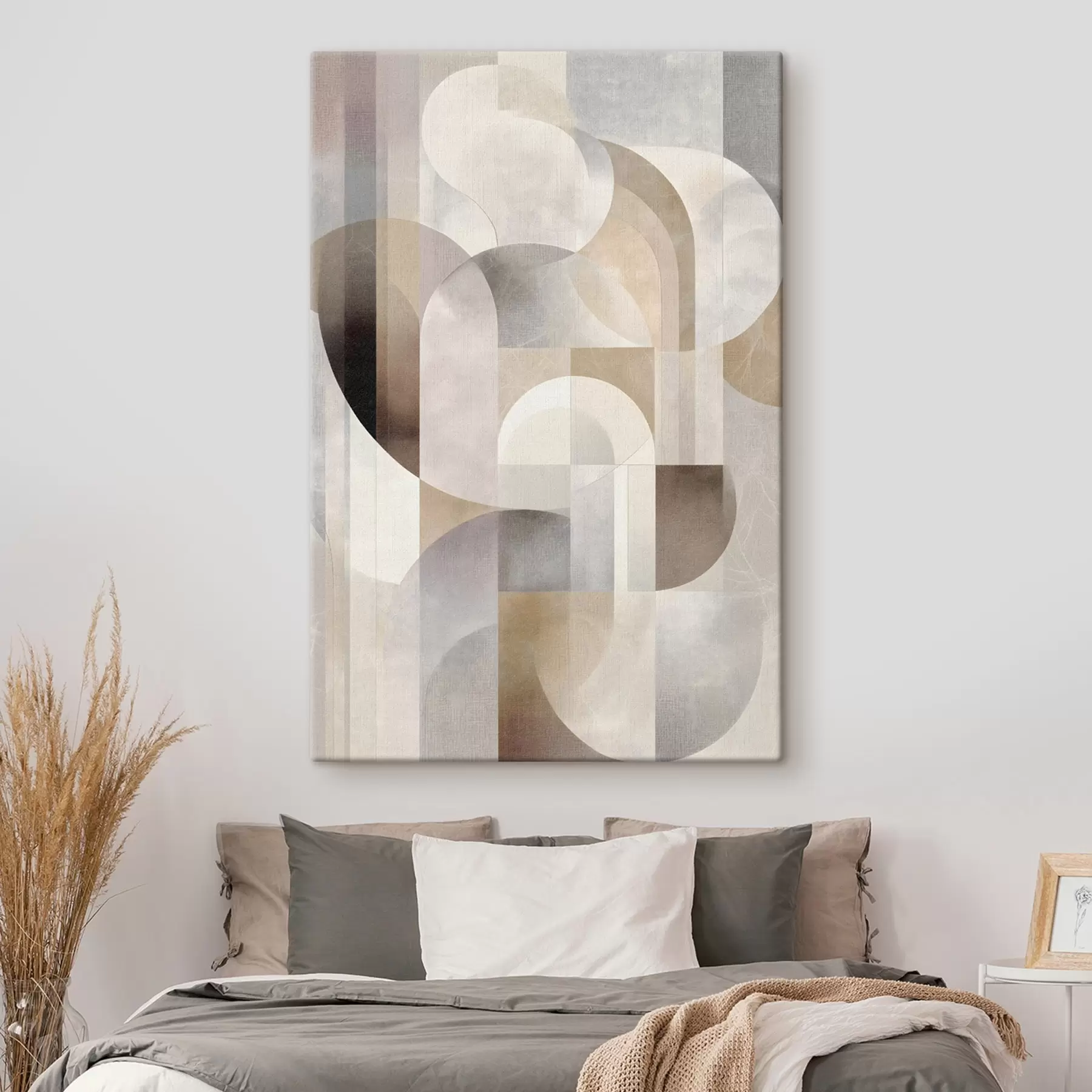 murales de pared Una composición minimalista, geométrica y abstracta, caracterizada por una paleta de tonos suaves de beige, crema, marrón grisáceo y beige grisáceo s49876