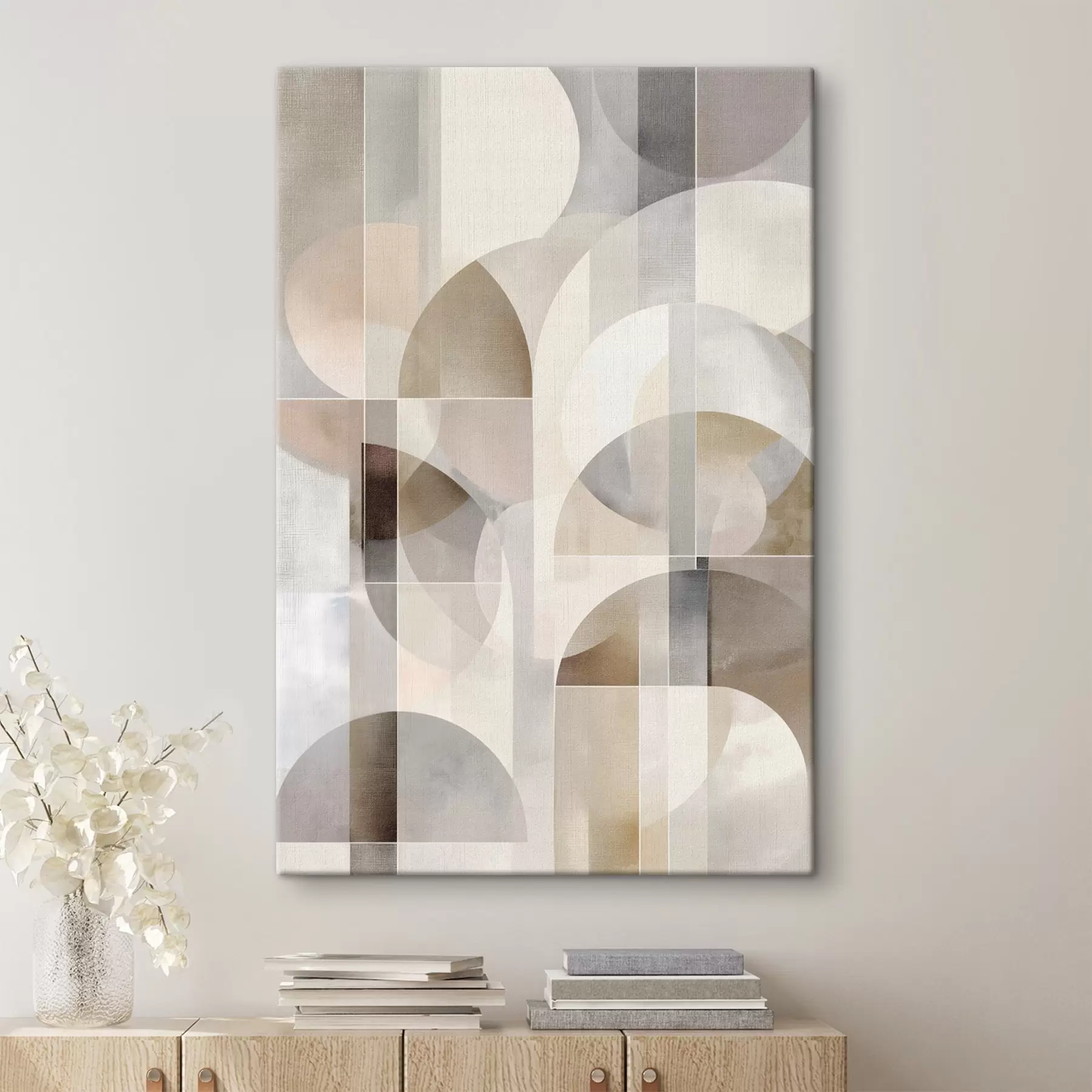 murales de pared Una composición minimalista, geométrica y abstracta, caracterizada por una paleta de tonos suaves de beige, crema, marrón grisáceo y beige grisáceo s49877