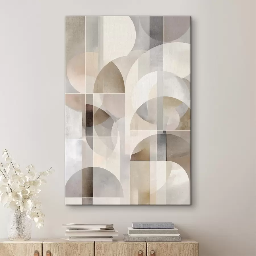 murales de pared Una composición minimalista, geométrica y abstracta, caracterizada por una paleta de tonos suaves de beige, crema, marrón grisáceo y beige grisáceo s49877