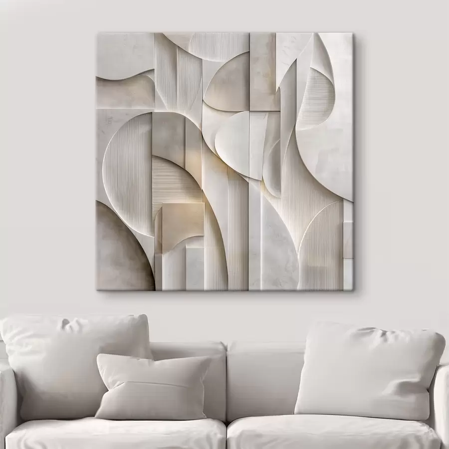 murales de pared Una composición abstracta en estilo relieve, que imita formas y capas en suaves tonos gris-beige s49886