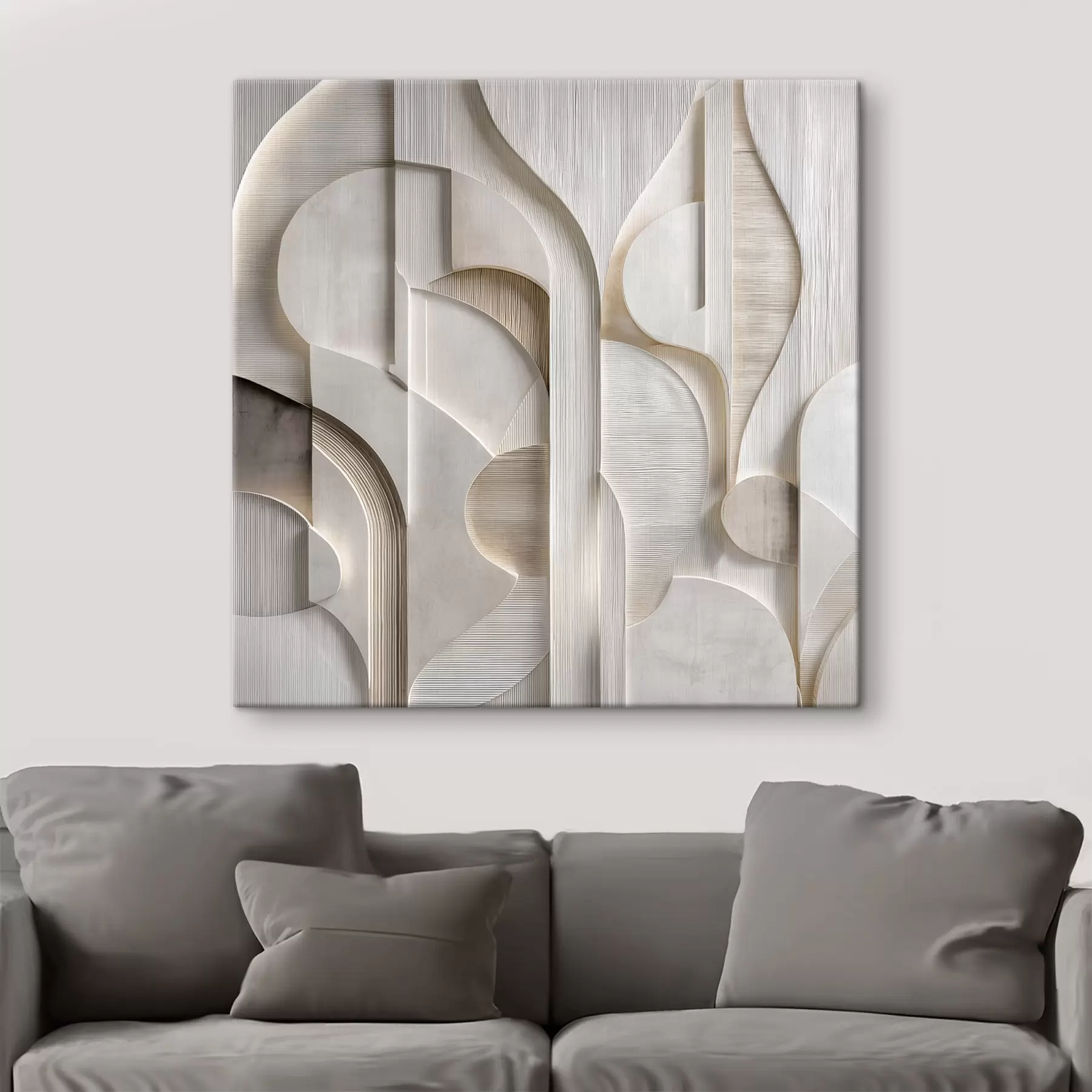 murales de pared Una composición abstracta en estilo relieve, que imita formas y capas en suaves tonos gris-beige s49887