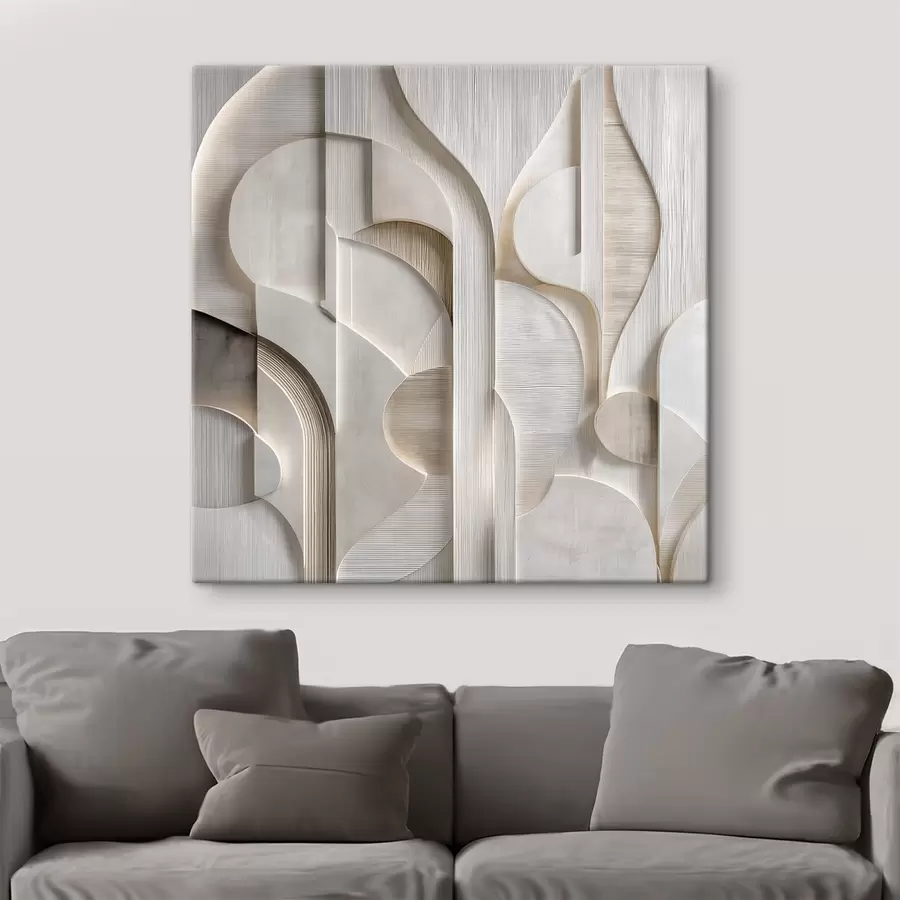 murales de pared Una composición abstracta en estilo relieve, que imita formas y capas en suaves tonos gris-beige s49887