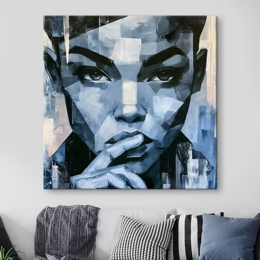 murales de pared Un retrato abstracto de una niña con una mirada penetrante s49891