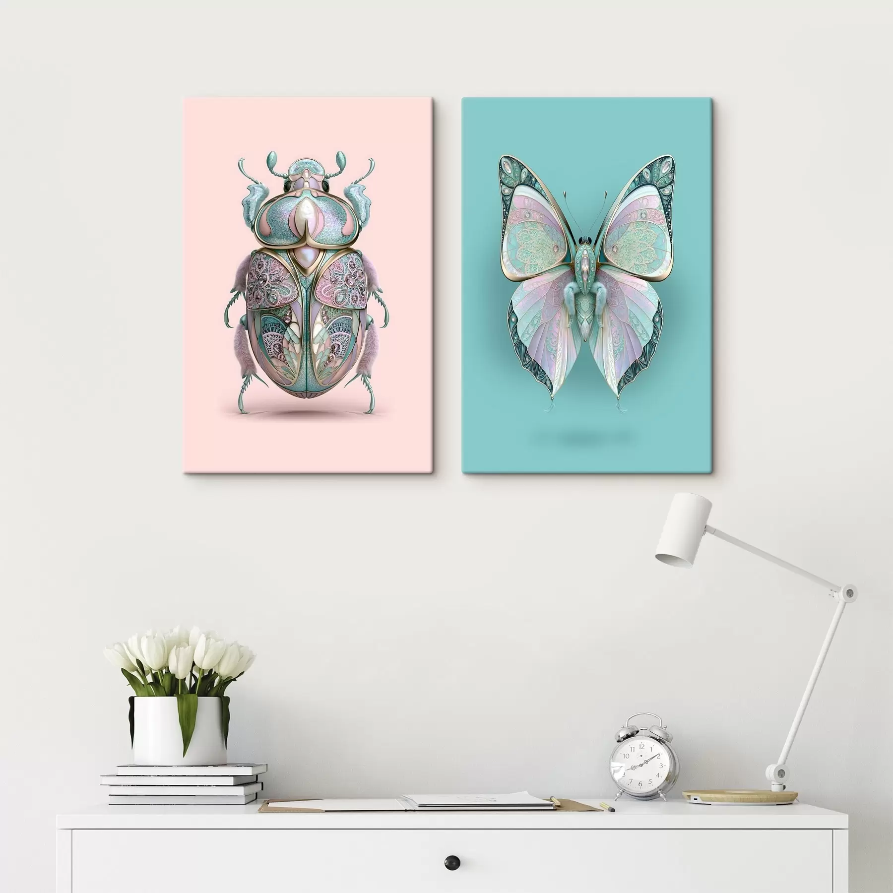 murales de pared Un escarabajo y una mariposa al estilo de las joyas más preciosas m30720