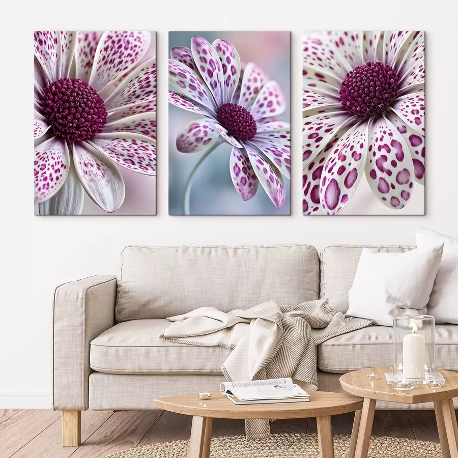 murales de pared Flores parecidas a margaritas con manchas de leopardo de un magenta intenso m30721