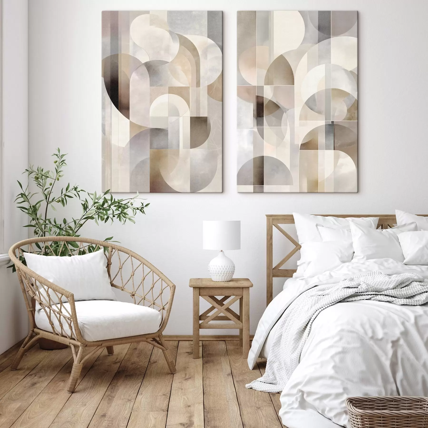 murales de pared Una composición minimalista, geométrica y abstracta, caracterizada por una paleta de tonos suaves de beige, crema, marrón grisáceo y beige grisáceo m30725