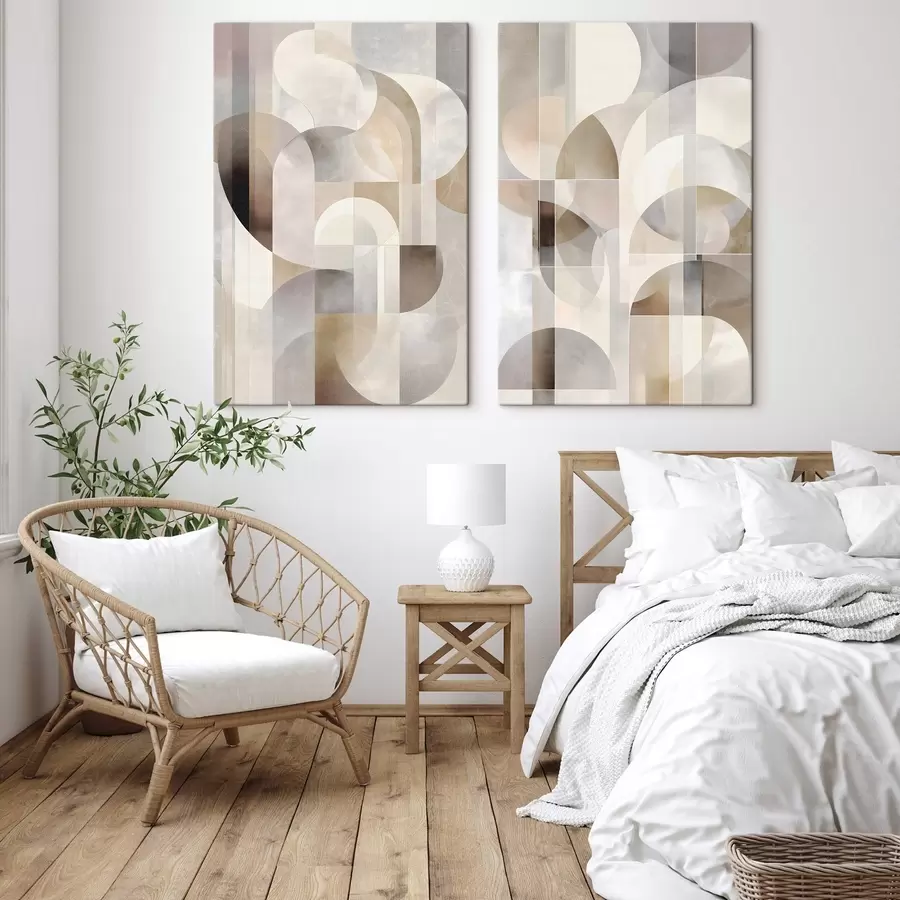 murales de pared Una composición minimalista, geométrica y abstracta, caracterizada por una paleta de tonos suaves de beige, crema, marrón grisáceo y beige grisáceo m30725