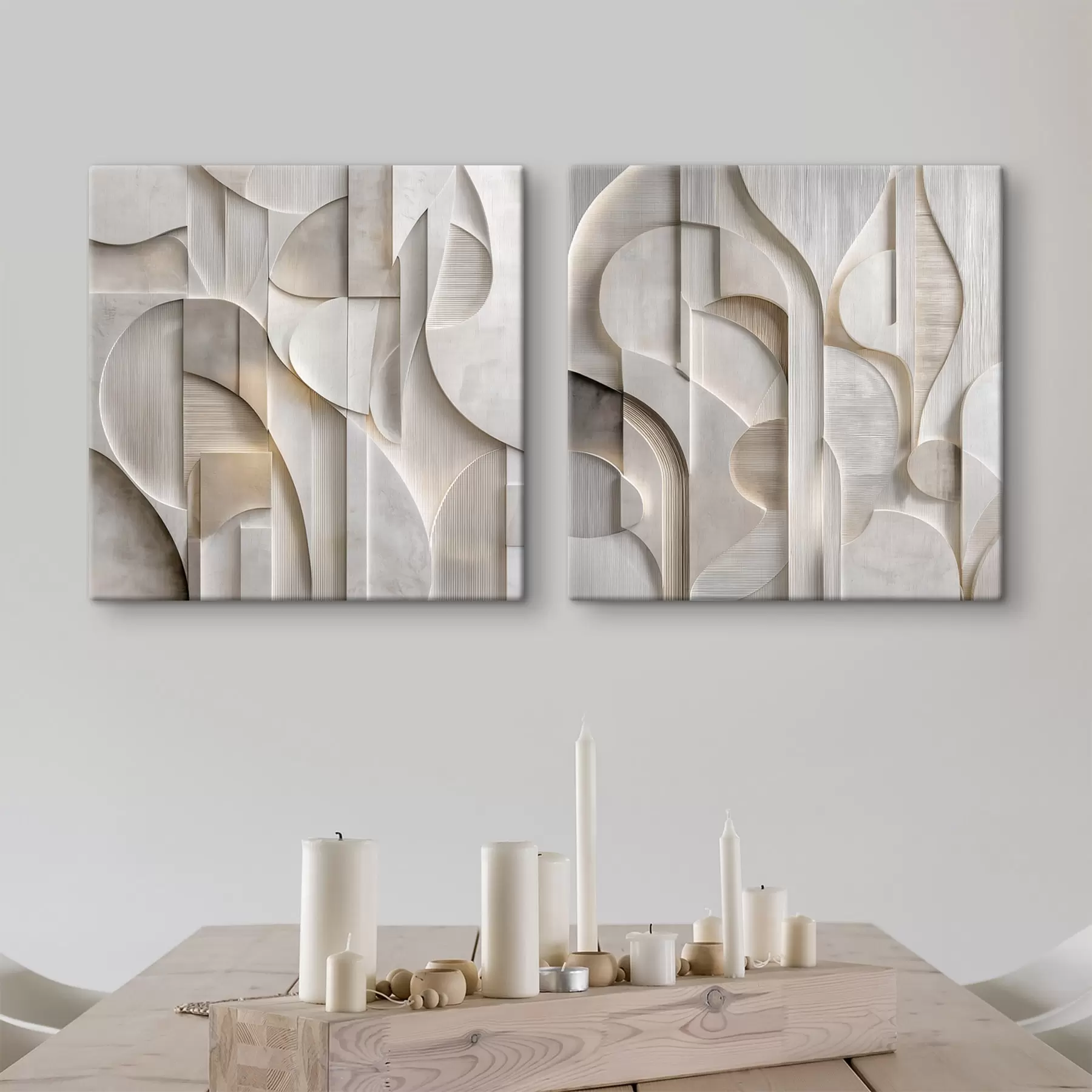 murales de pared Una composición abstracta en estilo relieve, que imita formas y capas en suaves tonos gris-beige m30728