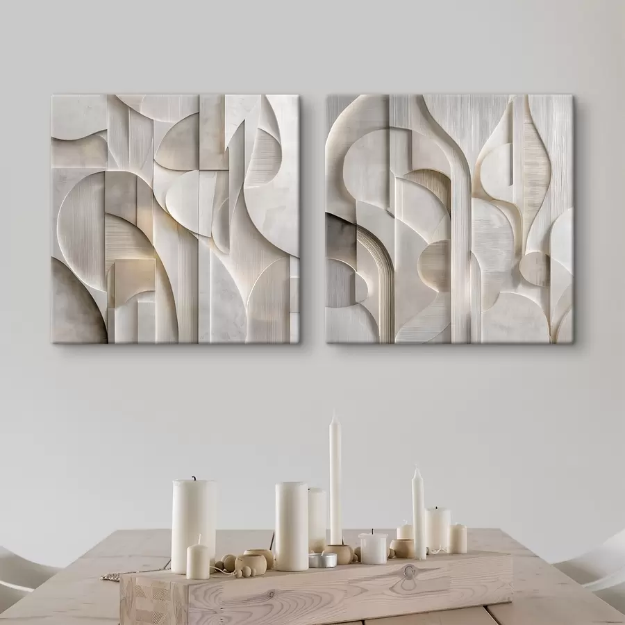 murales de pared Una composición abstracta en estilo relieve, que imita formas y capas en suaves tonos gris-beige m30728