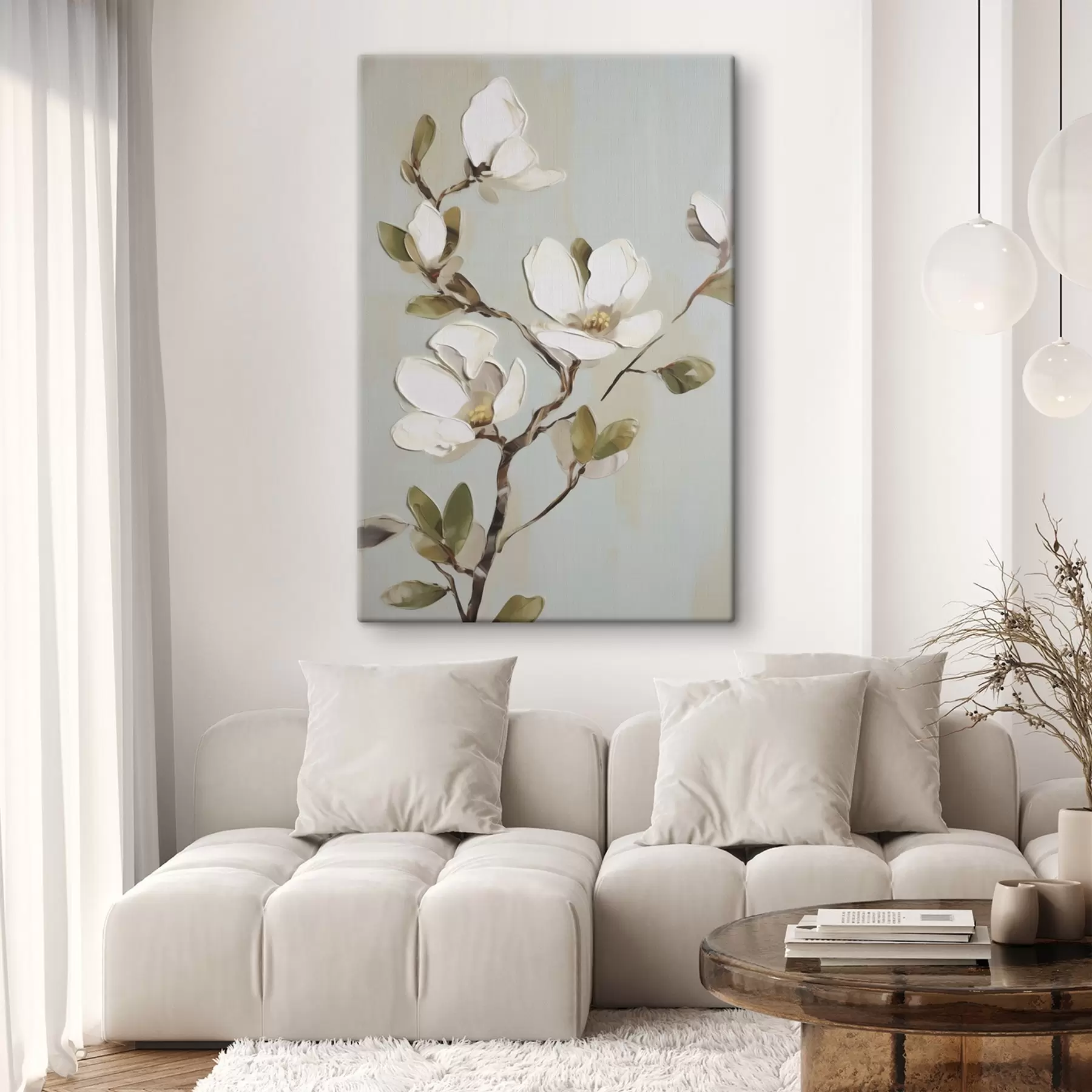 murales de pared Una rama con flores, imitación de un cuadro s49901