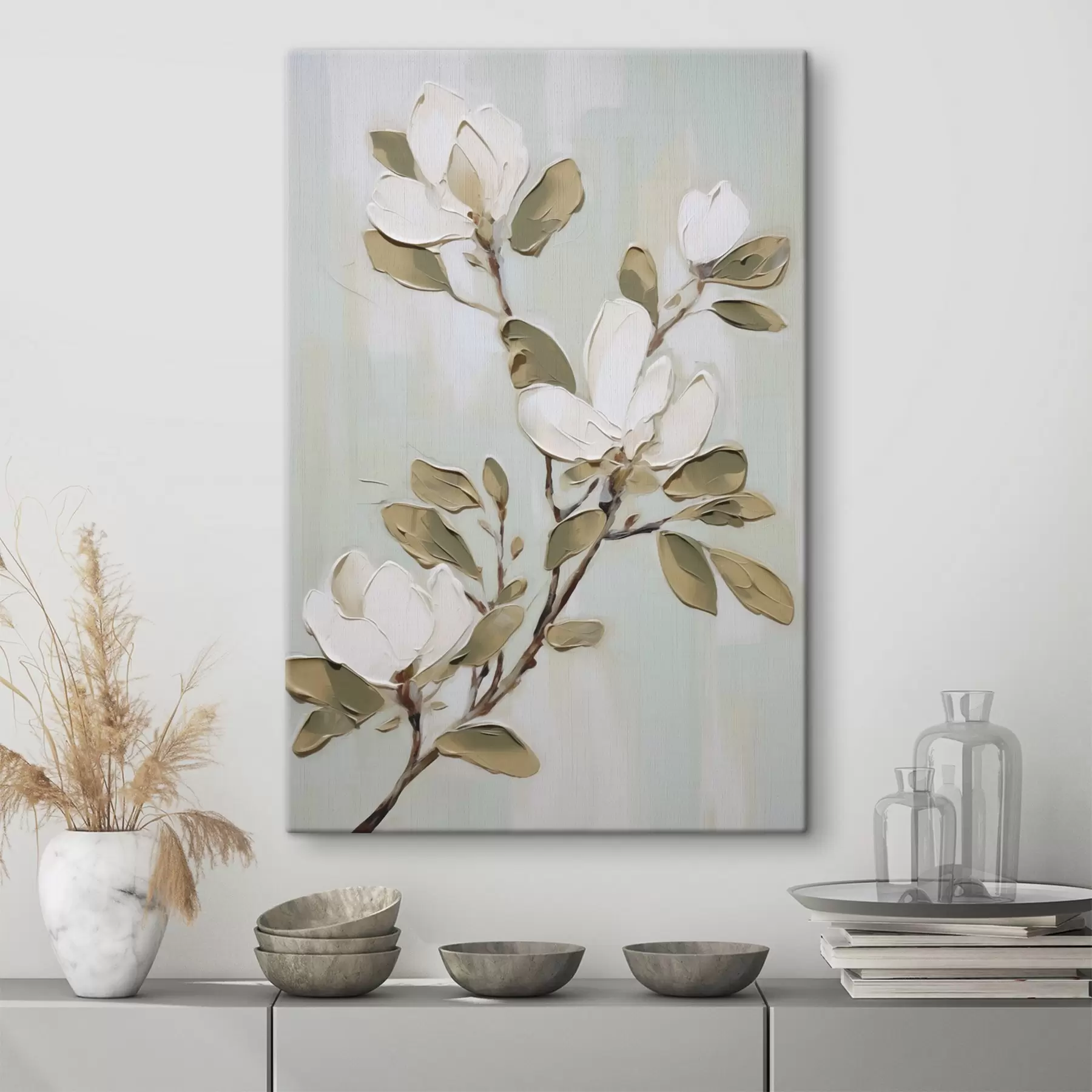 murales de pared Una rama de flores de magnolia, imitación de un cuadro s49902