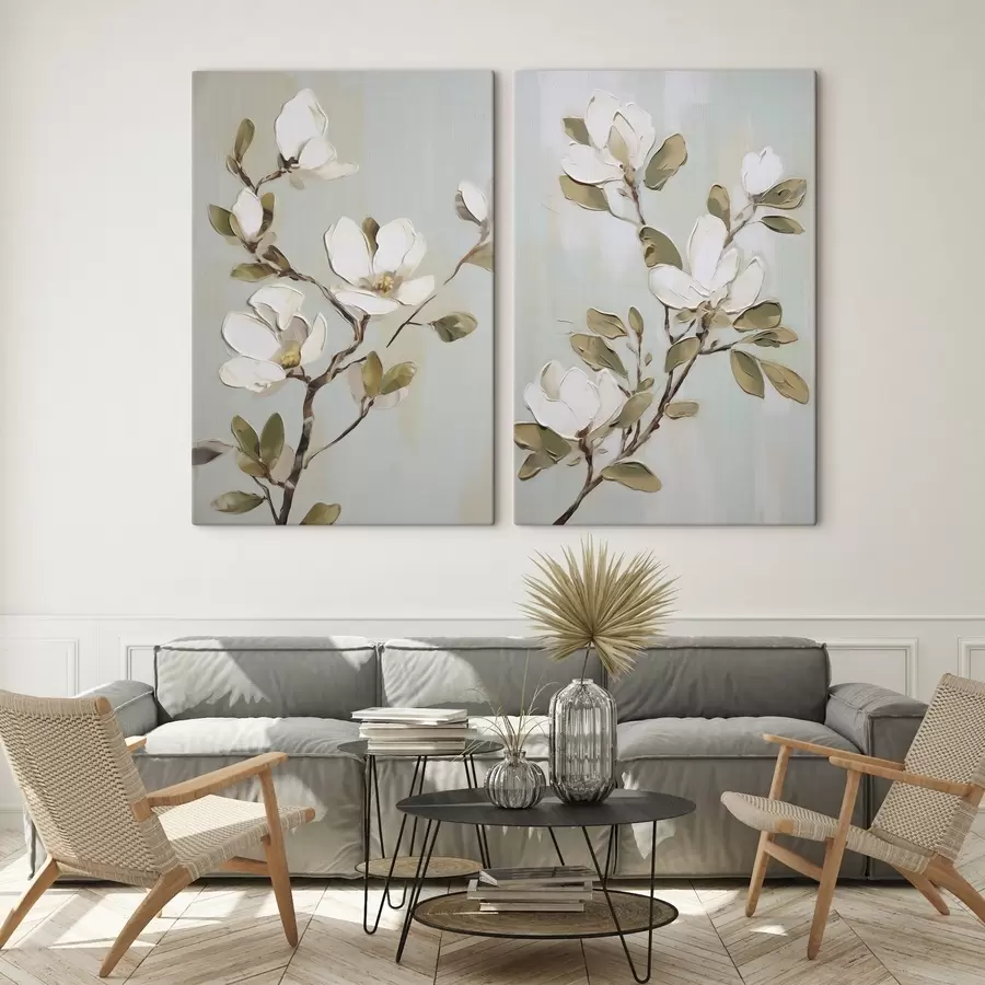 murales de pared Una rama de flores de magnolia, imitación de un cuadro m30734