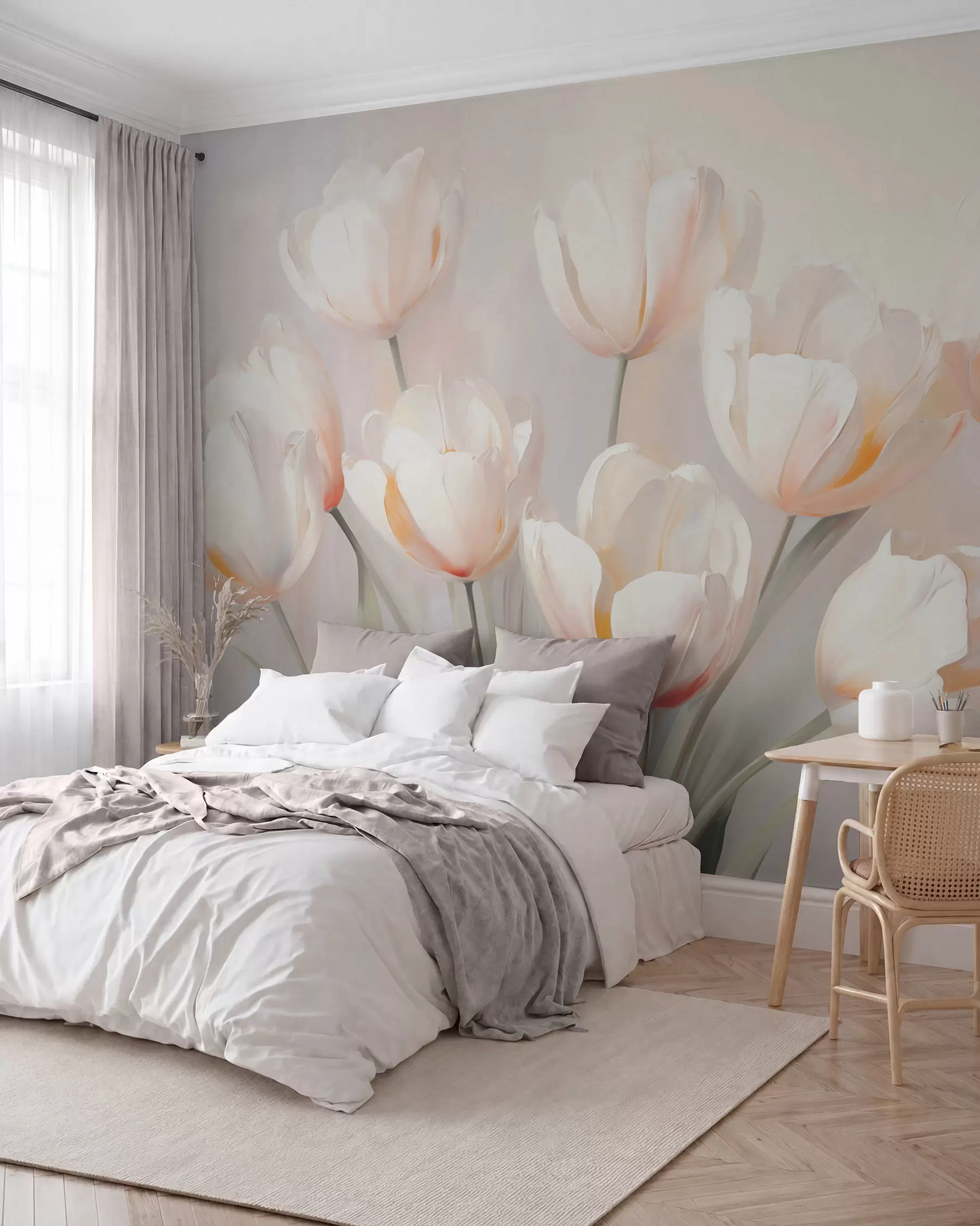 murales de pared Tulipanes con bordes melocotón w05663