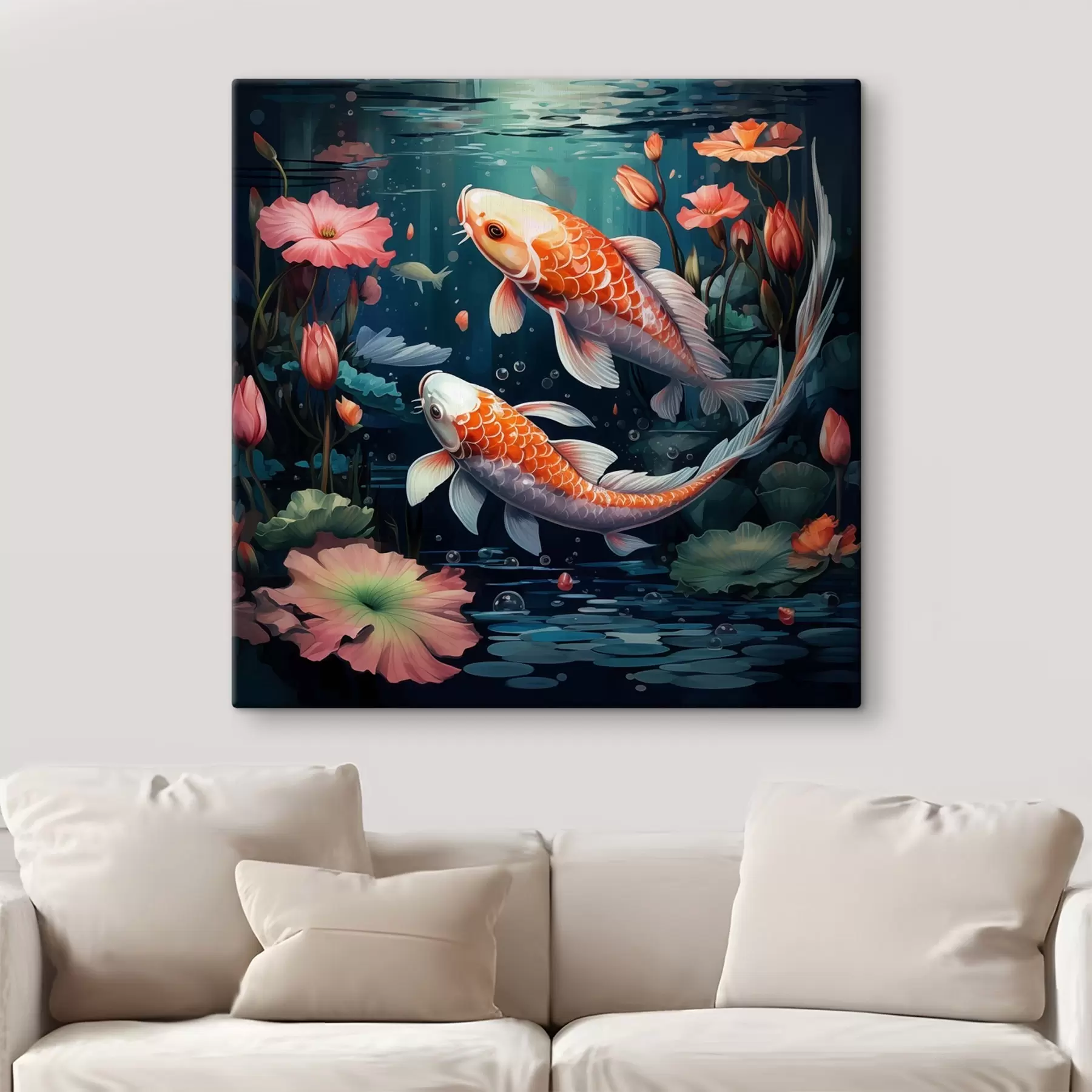 murales de pared Carpas koi con lotos s50038