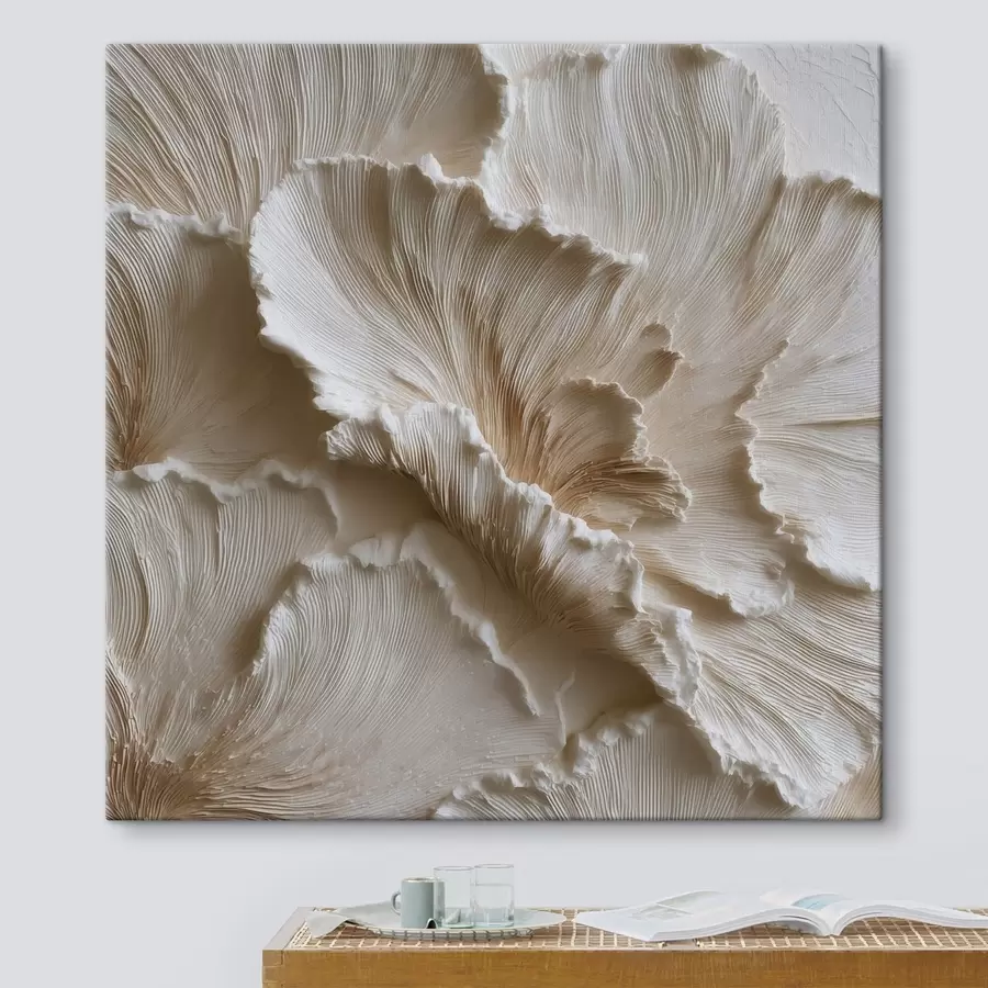 murales de pared Composición volumétrica con pétalos texturizados en tonos blancos y crema s49706