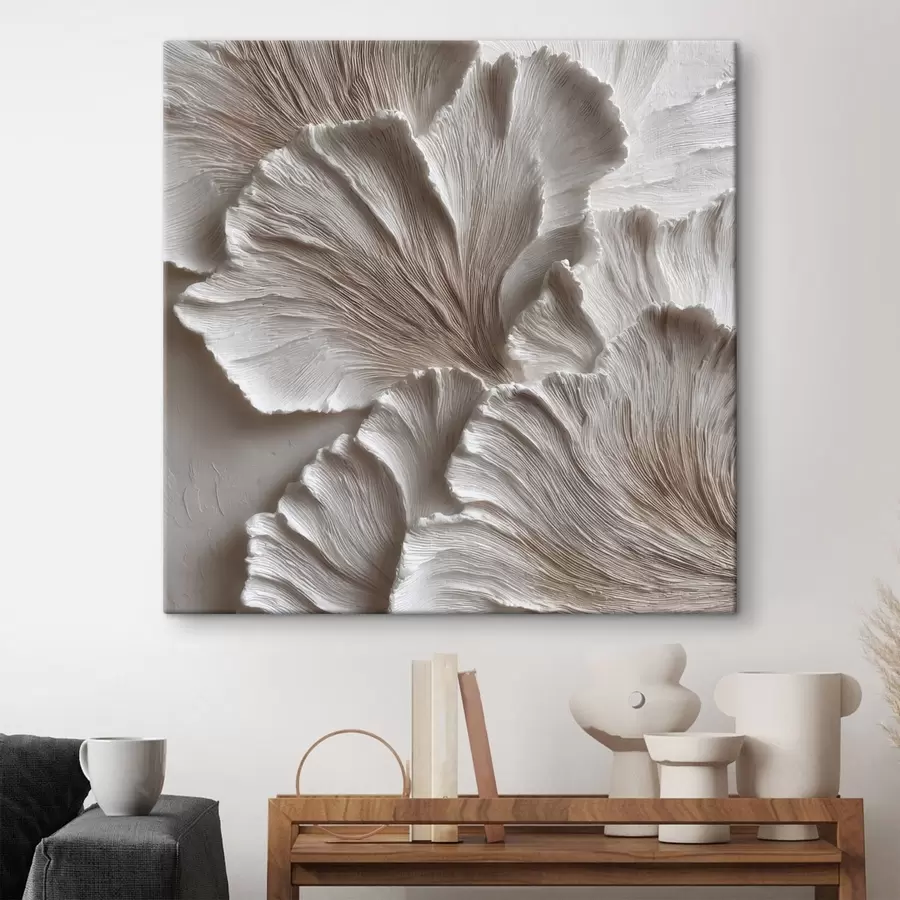 murales de pared Composición con formas orgánicas tridimensionales en una paleta de colores beige y blanco s49708