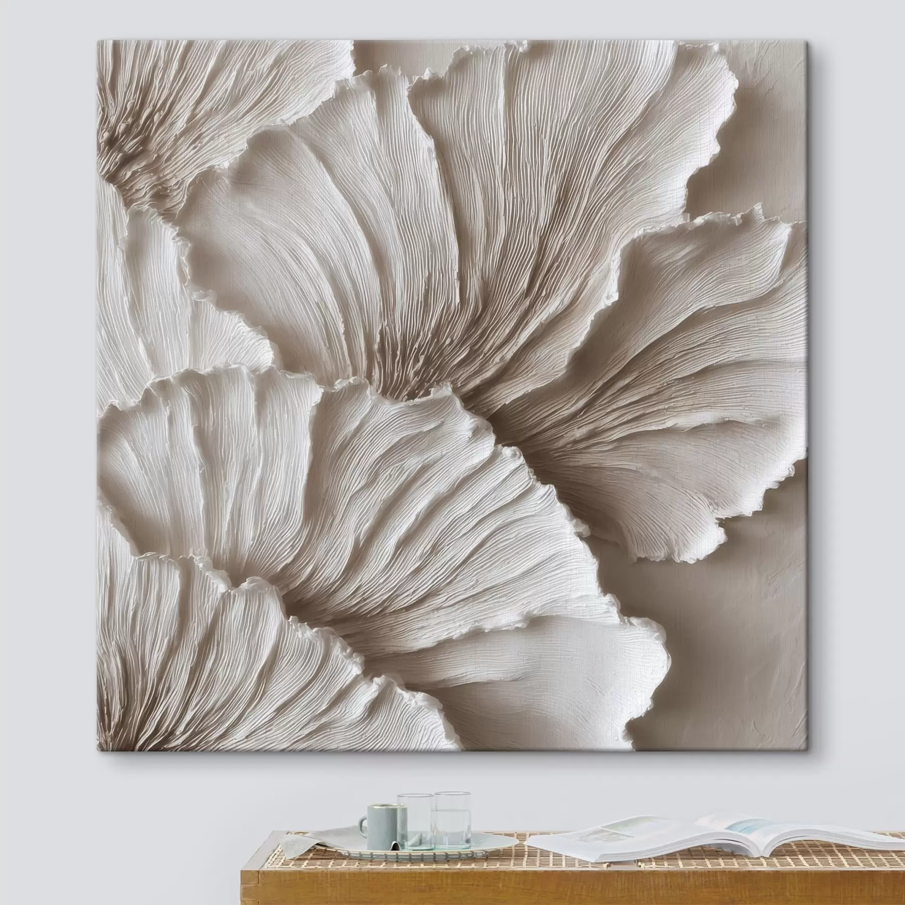 murales de pared Abstracción texturizada con pétalos ondulados y con relieve en tonos claros s49709
