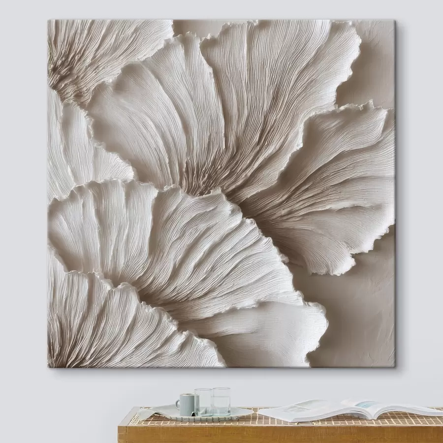 murales de pared Abstracción texturizada con pétalos ondulados y con relieve en tonos claros s49709