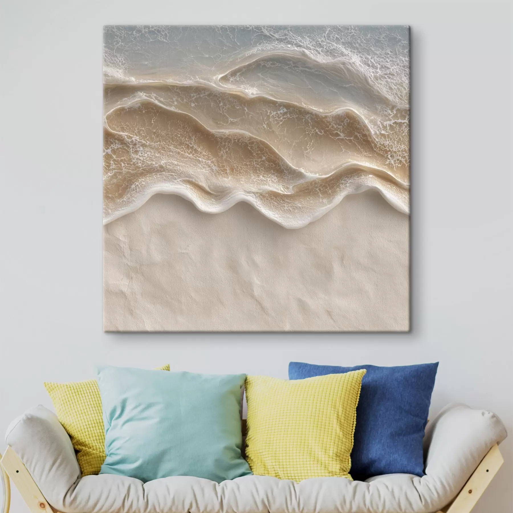 murales de pared Espuma marina sobre un fondo beige cálido, en un estilo pictórico contemporáneo s49714