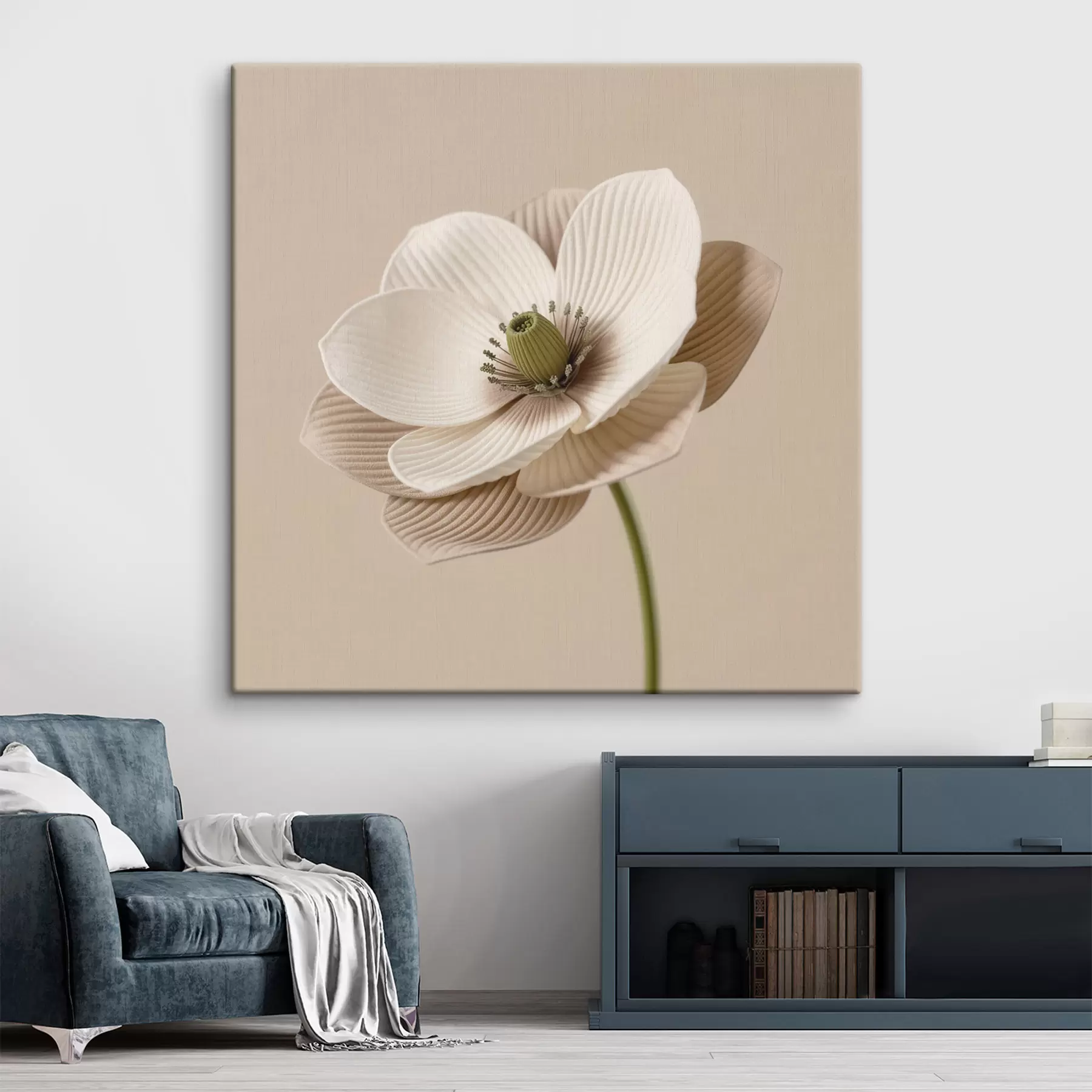 murales de pared Flor con pétalos texturizados en tonos beige, de estilo minimalista s49719