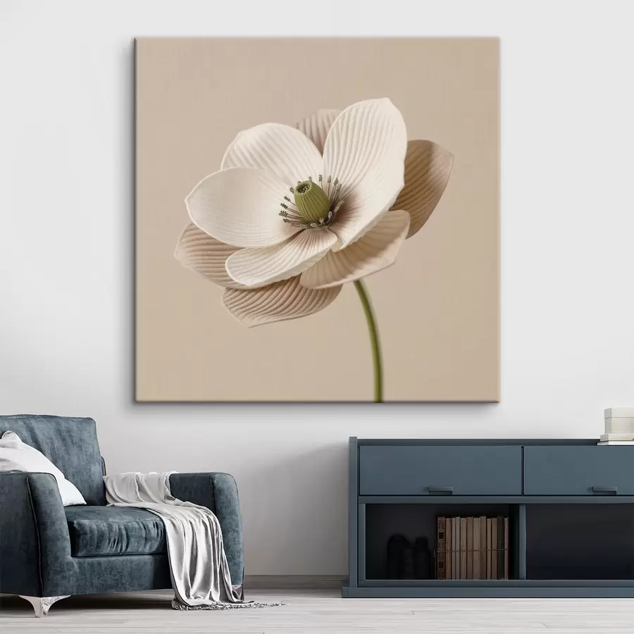 murales de pared Flor con pétalos texturizados en tonos beige, de estilo minimalista s49719