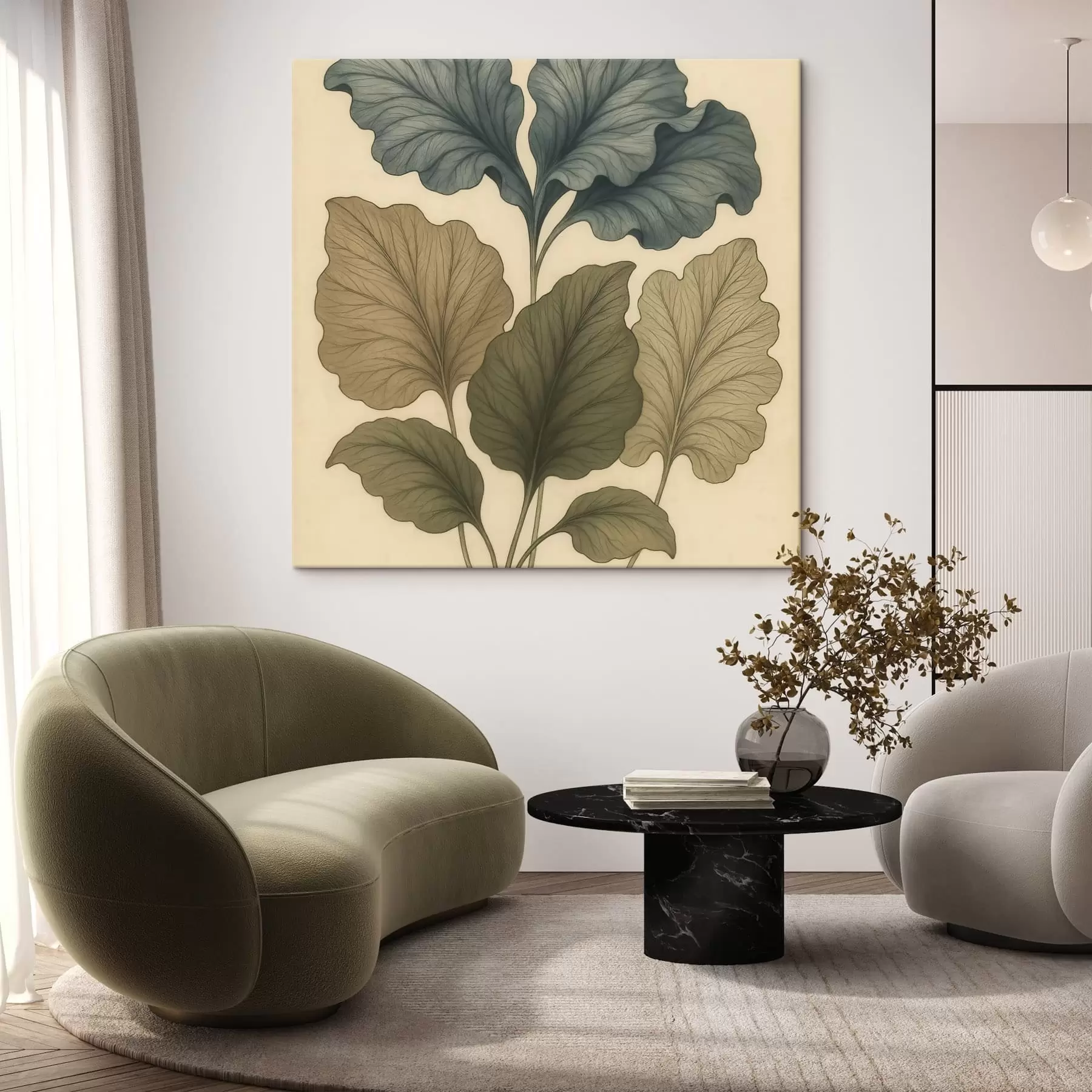 murales de pared Hojas grandes estilizadas sobre un fondo claro, al estilo de un póster artístico s49720