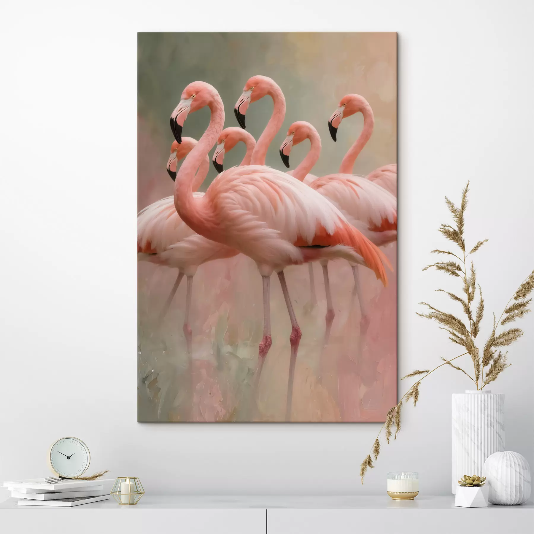 murales de pared Retrato decorativo de una bandada de flamencos en estilo pictórico contemporáneo s49727