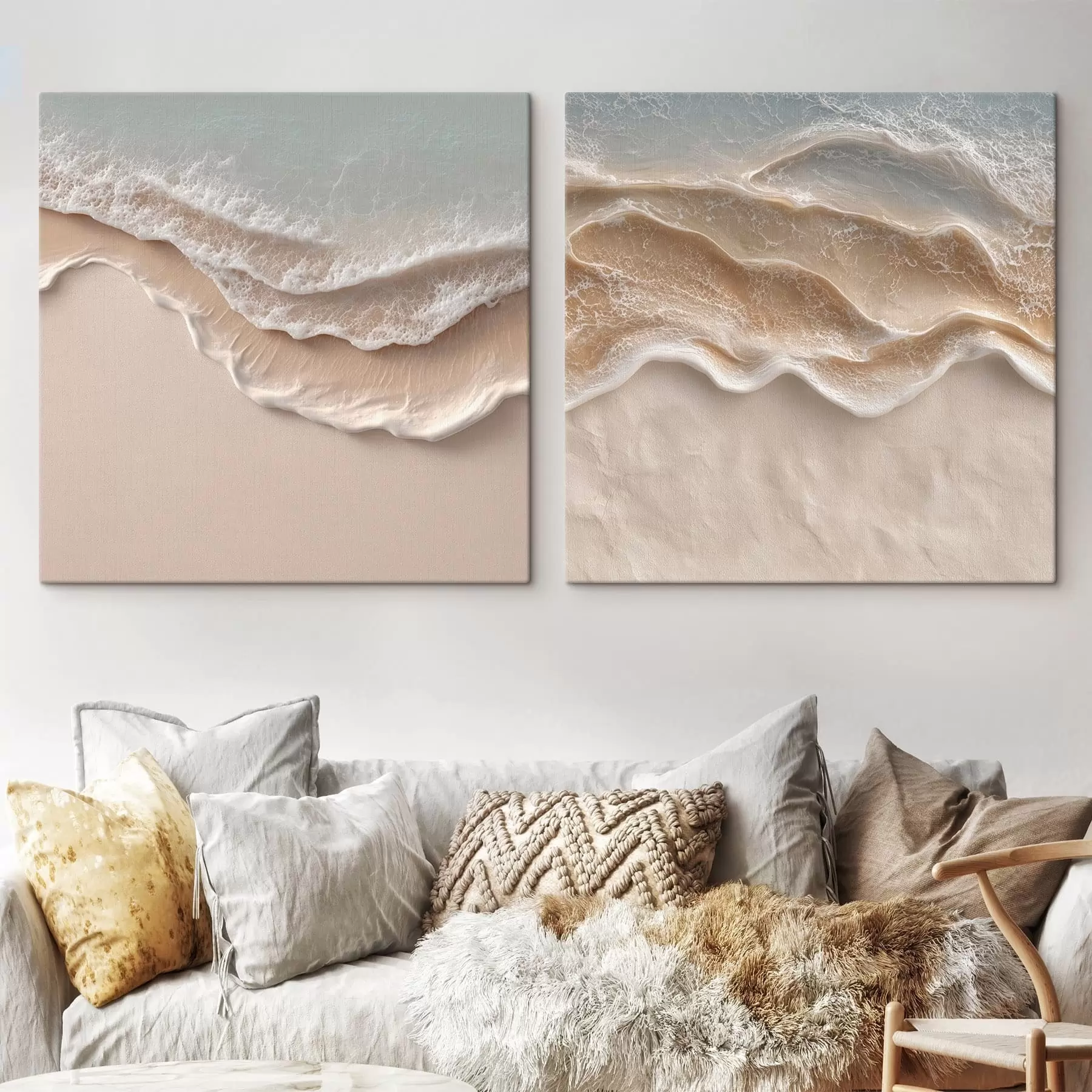 murales de pared Olas marinas abstractas con espuma blanca y arena suave en tonos pastel m30651