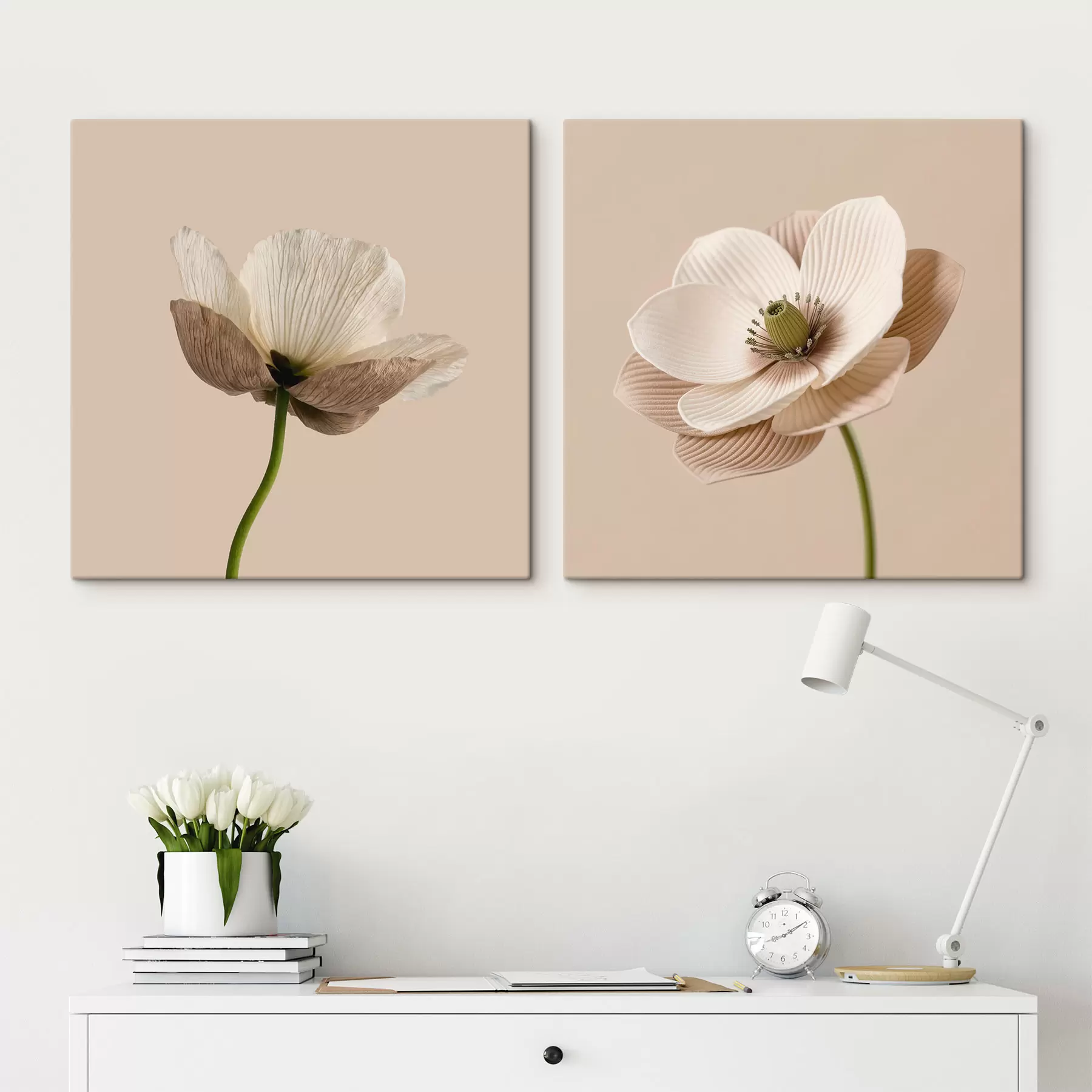 murales de pared Composición floral en tonos beige y coral, al estilo de las ilustraciones de arte moderno m30653