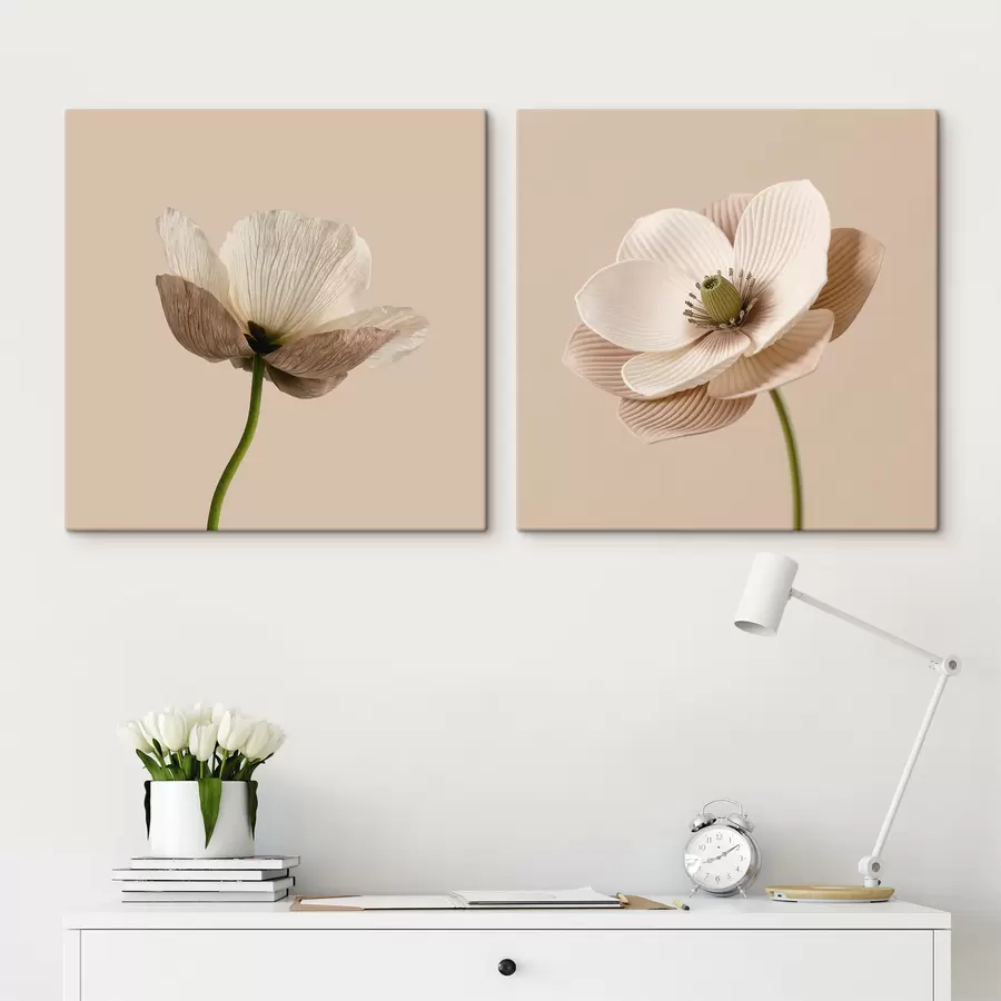 murales de pared Composición floral en tonos beige y coral, al estilo de las ilustraciones de arte moderno m30653