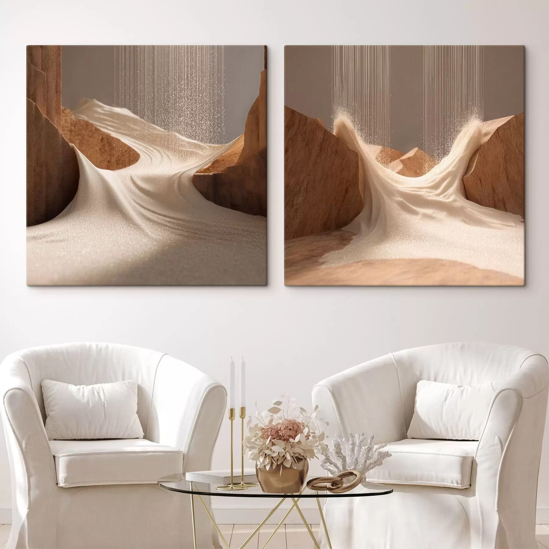 murales de pared Paisaje con efecto brillante en una paleta de tonos beige, en estilo gráfico tridimensional m30655