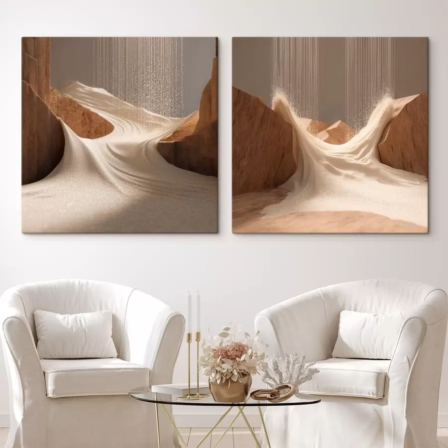 murales de pared Paisaje con efecto brillante en una paleta de tonos beige, en estilo gráfico tridimensional m30655