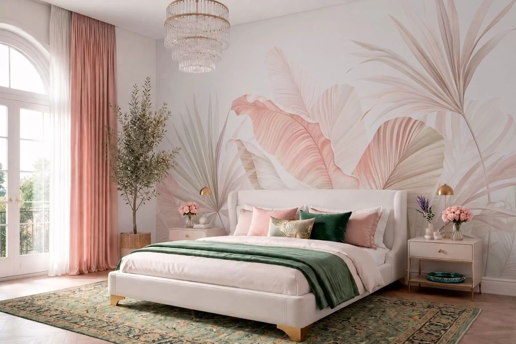 murales de pared Hojas tropicales de aspecto suave en tonos pastel w05810