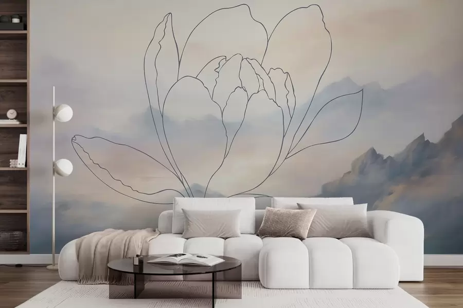 murales de pared Paisaje de montaña con la silueta de una flor w05788v1