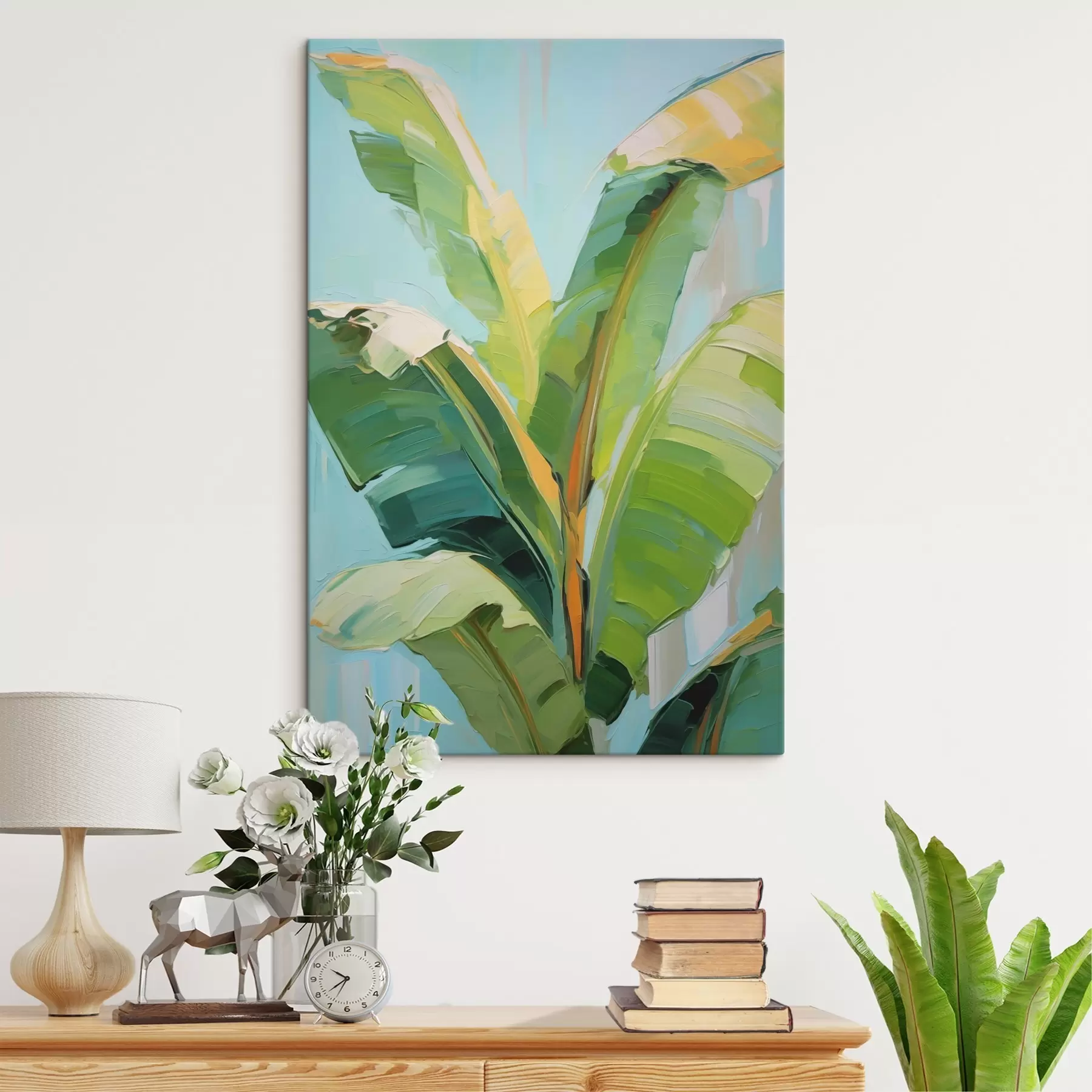 murales de pared Hojas de palmera de plátano, pintura de imitación s50069