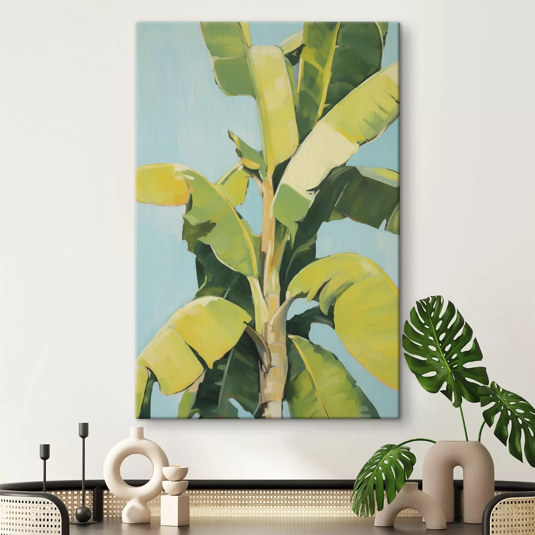 murales de pared Follaje de palmera de plátano, pintura de imitación s50070