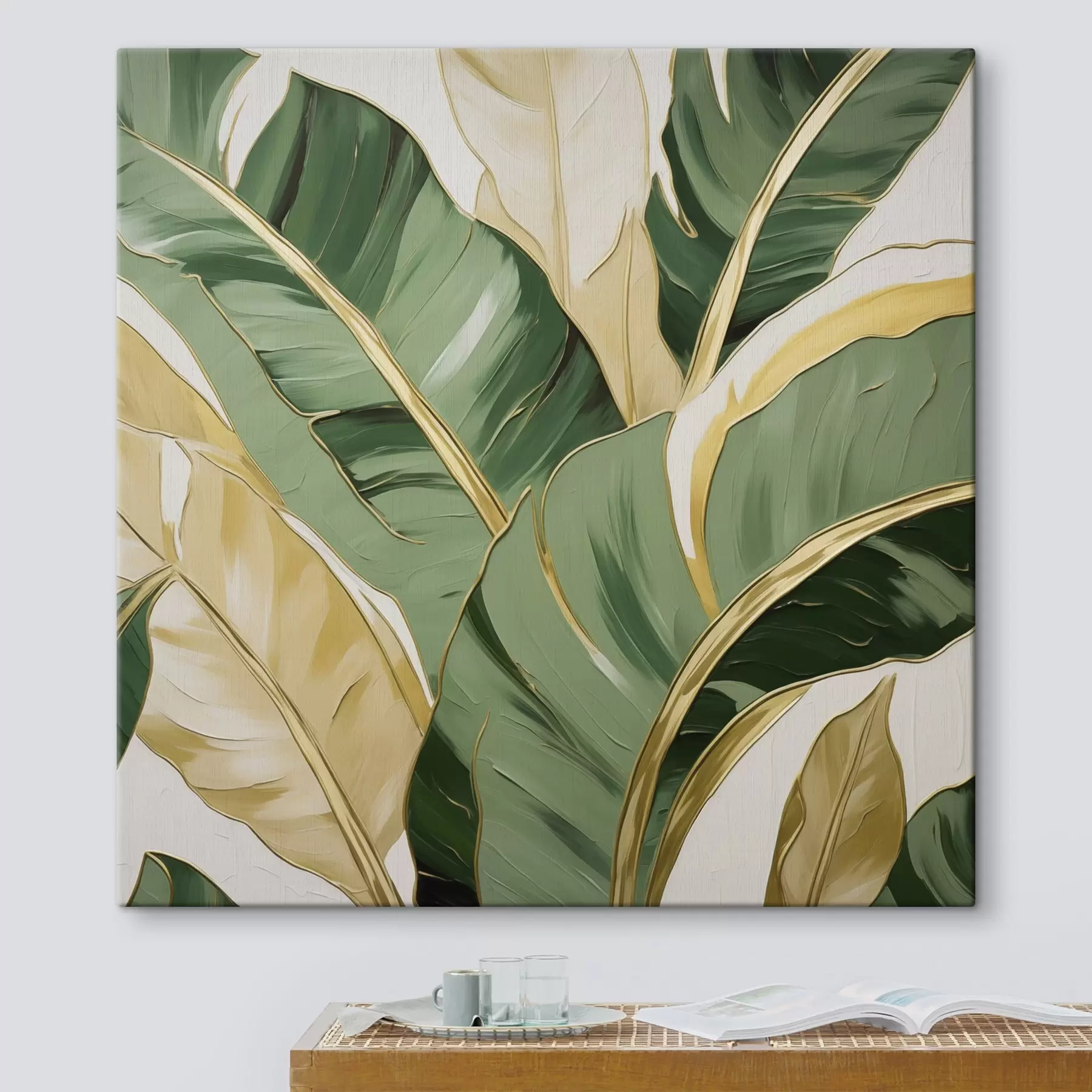 murales de pared Hojas grandes, imitación de una pintura s50078