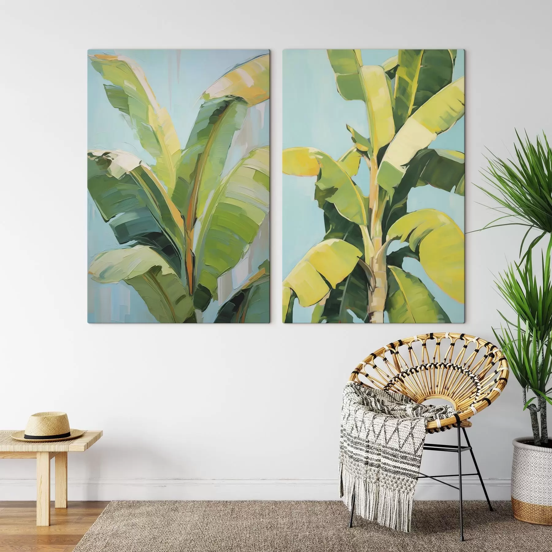 murales de pared Hojas de palmera de plátano, pintura de imitación m30780