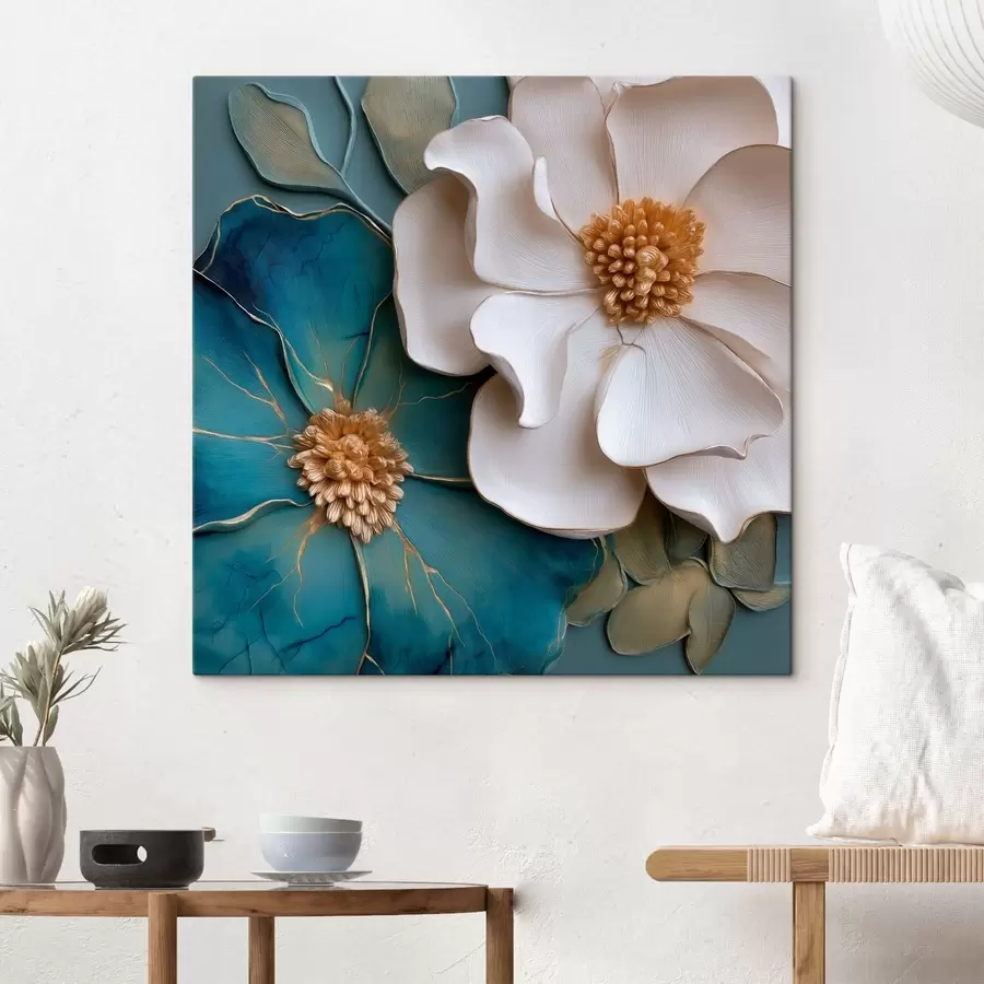 murales de pared Flores voluminosas en tonos azules y claros s49947