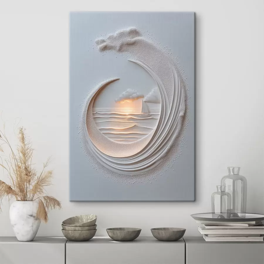 murales de pared Paisaje marino con un velero y efecto de relieve s49950