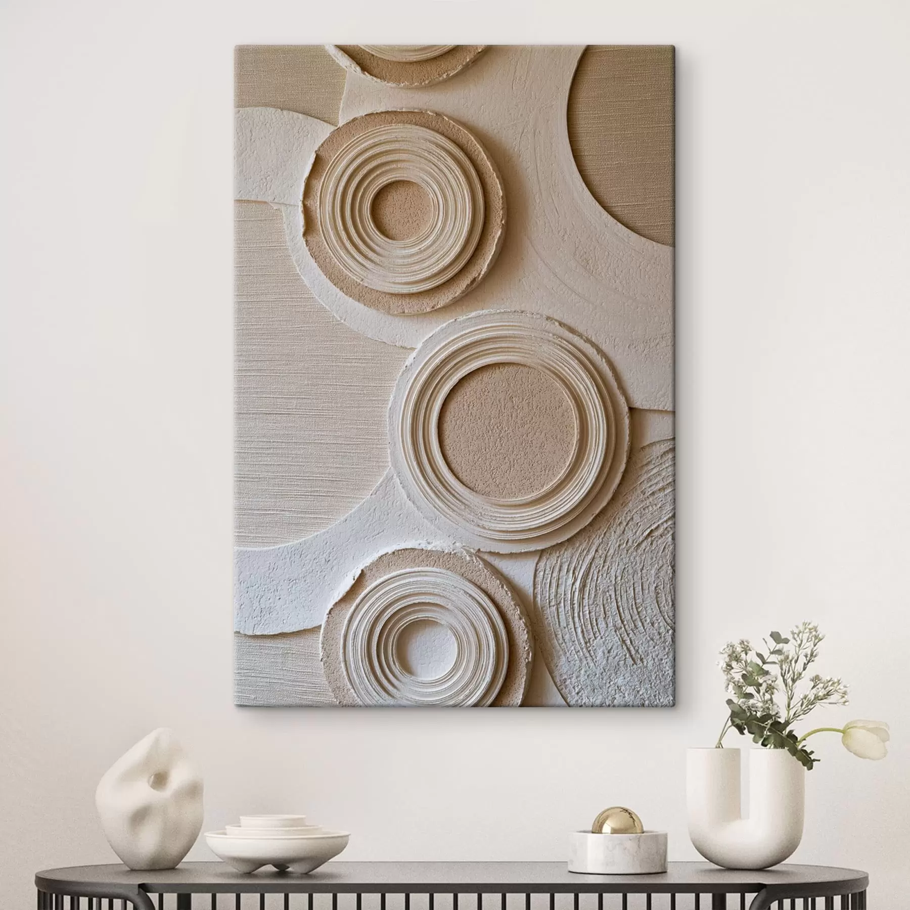 murales de pared Composición geométrica con círculos y efecto de relieve s49956