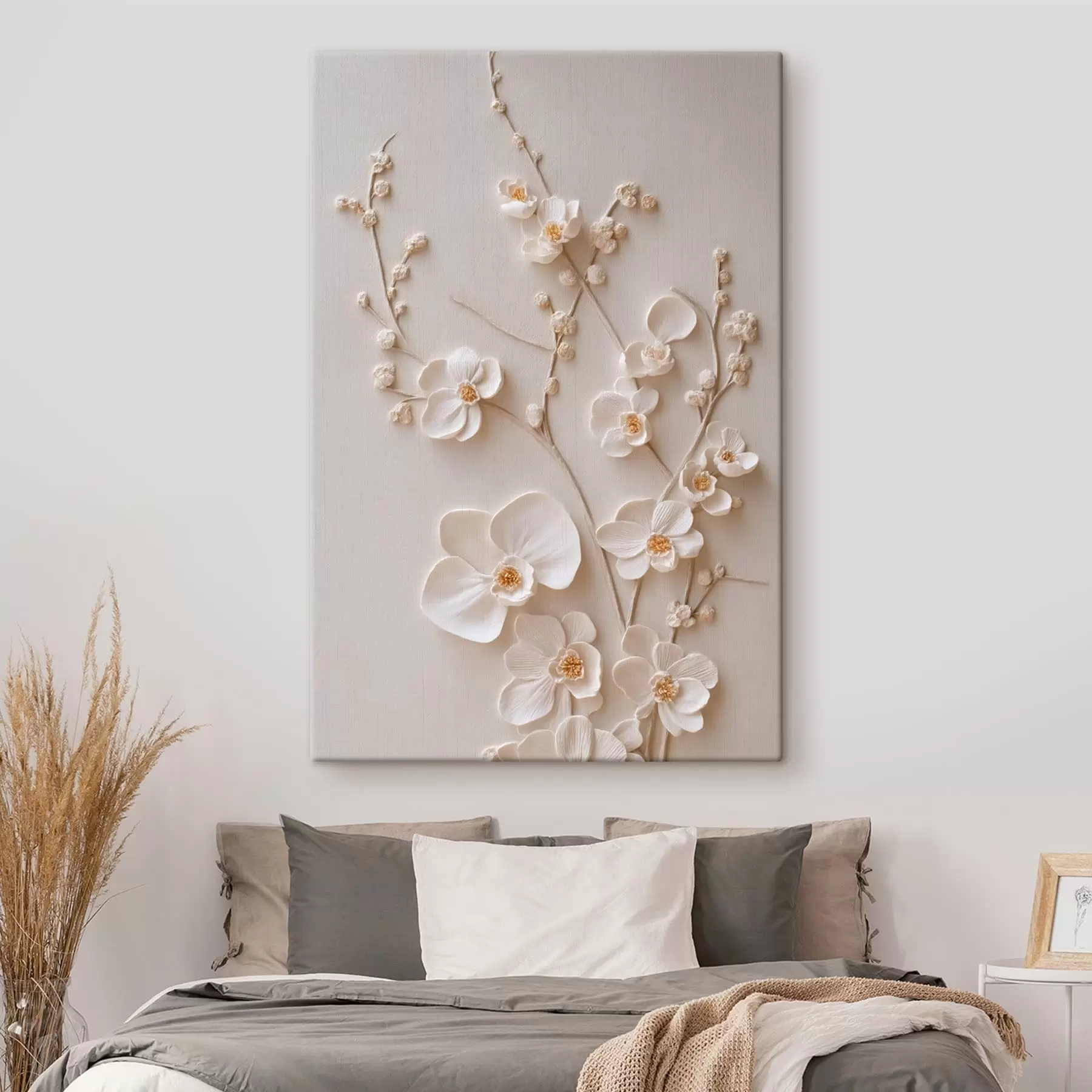 murales de pared Flores blancas y voluminosas en ramas delicadas s49957