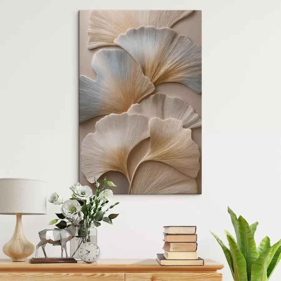 murales de pared Hojas en tonos naturales con efecto de relieve s49958