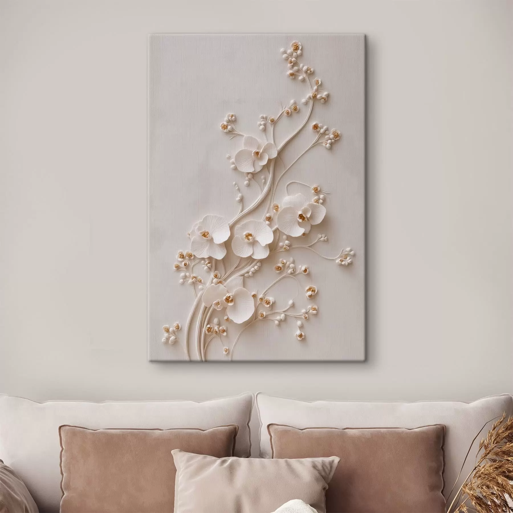 murales de pared Delicadas orquídeas blancas en elegantes ramas s49959